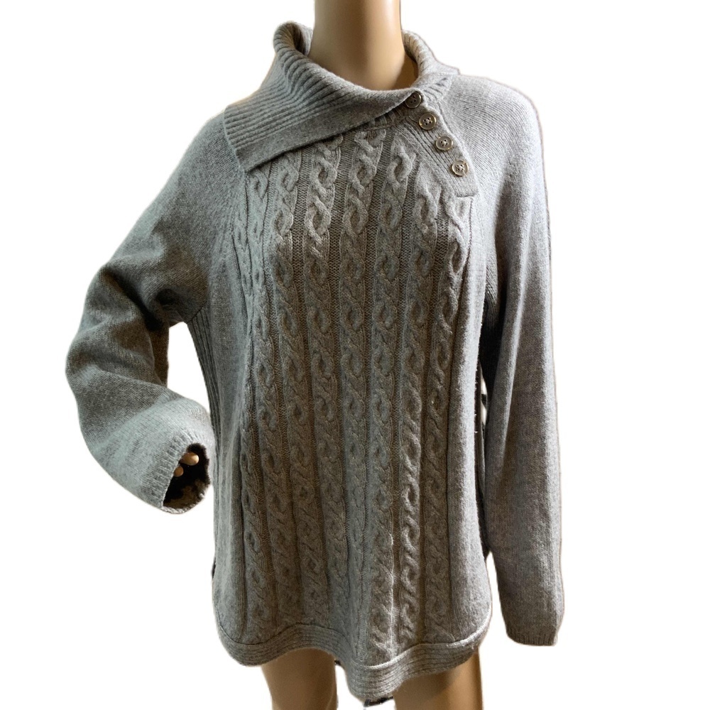 Croft & Barrow Grey Button Long Sleeve Cable Knit‎ Sweater Sz XL Preppy Academia